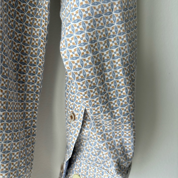 Johnston & Murphy Button Up Shirt Geometric Cotton Pockets Mens L Preppy Office - Picture 7 of 12